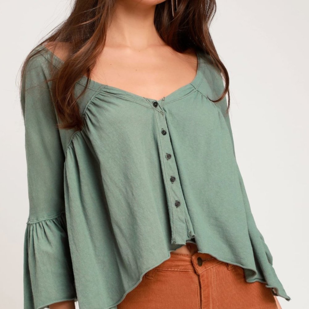 Free People Miss Green Flounce Top